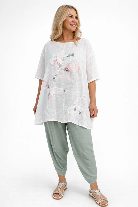 Pure Cotton Embroidered Floral Juliette Top - White