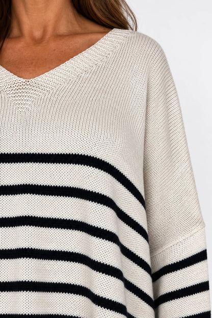 Wool Mix Stripped Diana Top - Oatmeal