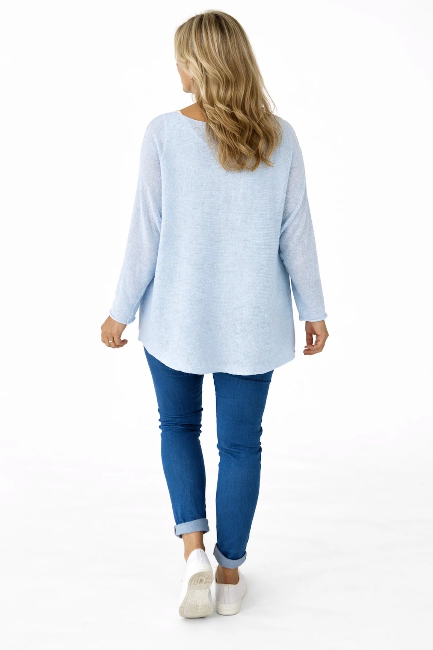 Cotton Seam Sleeve Vittoria Spring Knit Top - Baby Blue