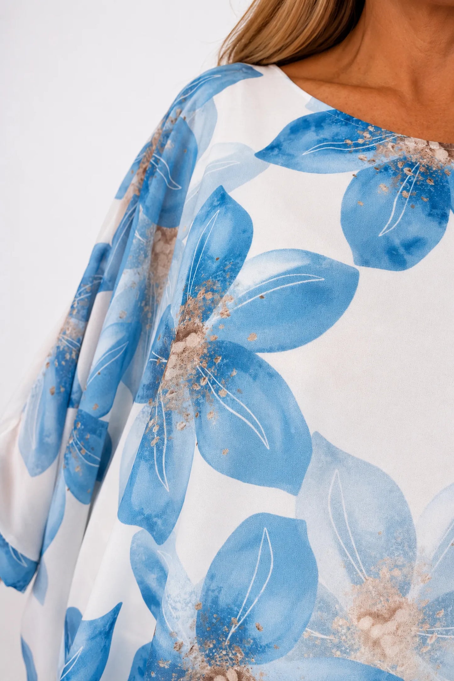 Fully Lined Batwing Mari Blossom Chiffon - Blossom Blue