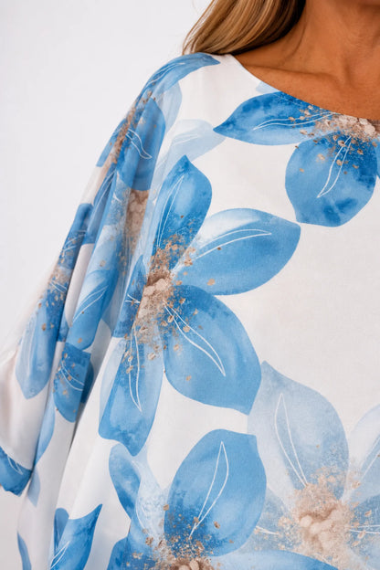 Fully Lined Batwing Mari Blossom Chiffon - Blossom Blue