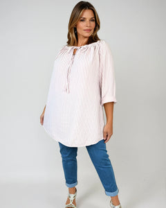 Tied Detail Stripe Valencia Top - Baby Pink