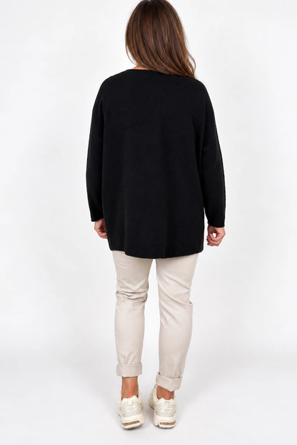 Wool Mix Seam Sleeve Venice Jumper - Black