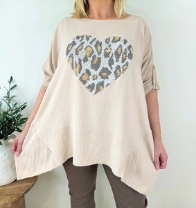 Diamanté Sparkle Animal Heart Button Sleeve Top SS24