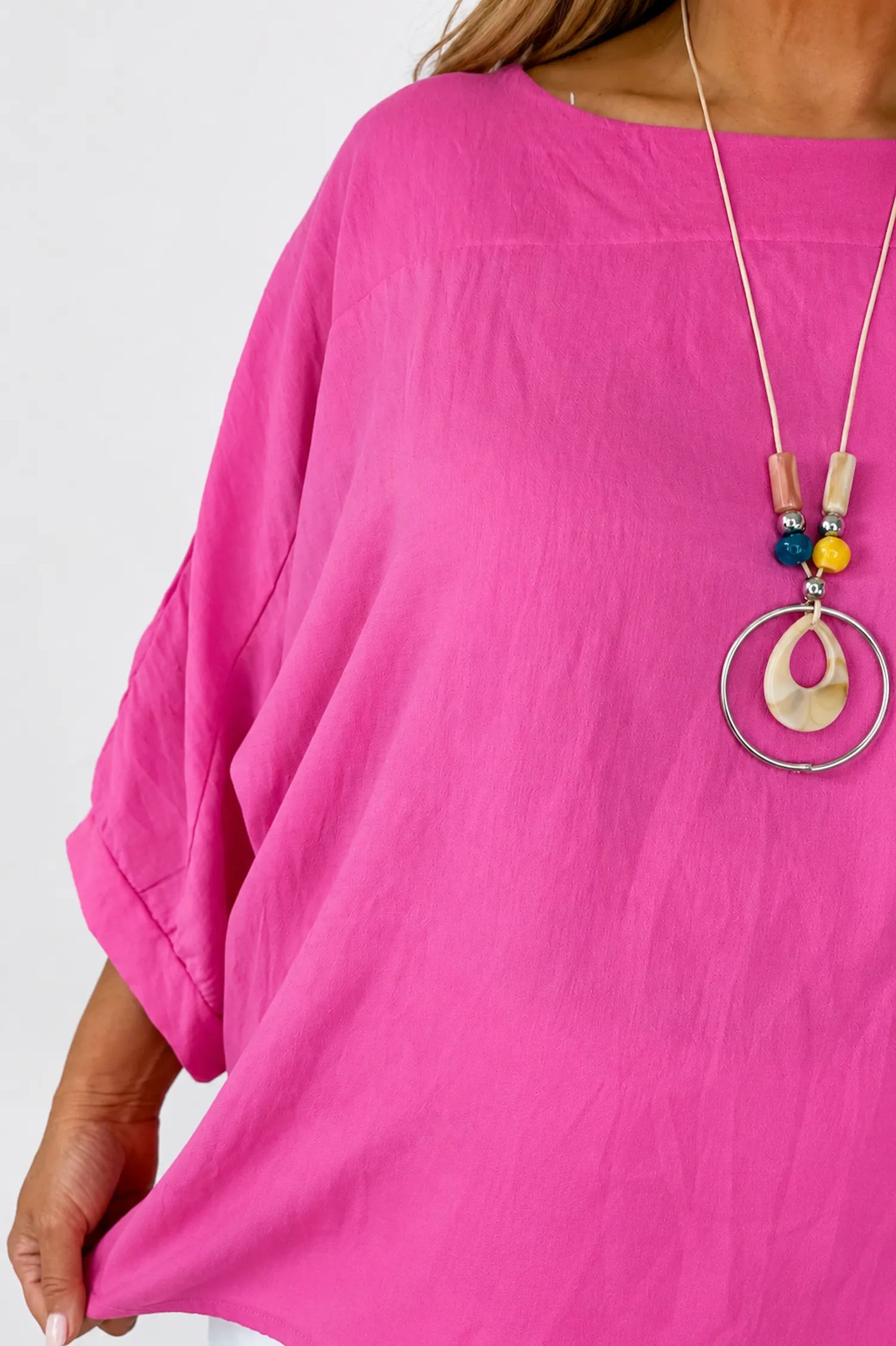 Relaxed Oversized Summer Flow Necklace Top - Cerys Pink