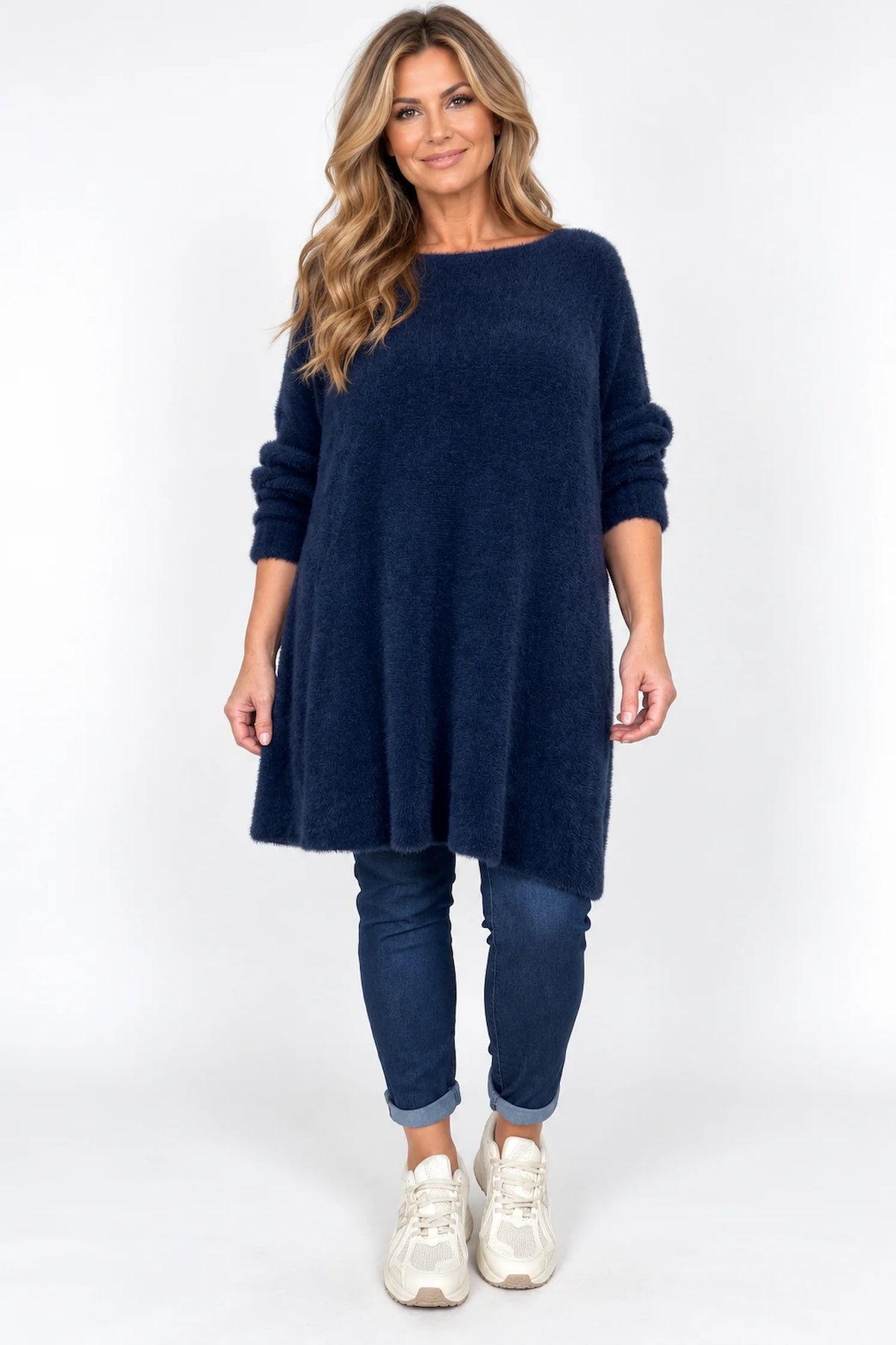 Wool Mix Deluxe Soft Longline Tina Top - Navy