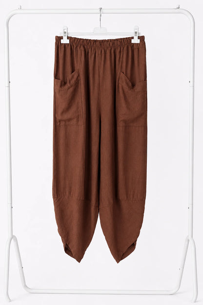 Lagen Look Double Subtle Panel Pocket Elasticated Waist Freya Pants - Desert Rust
