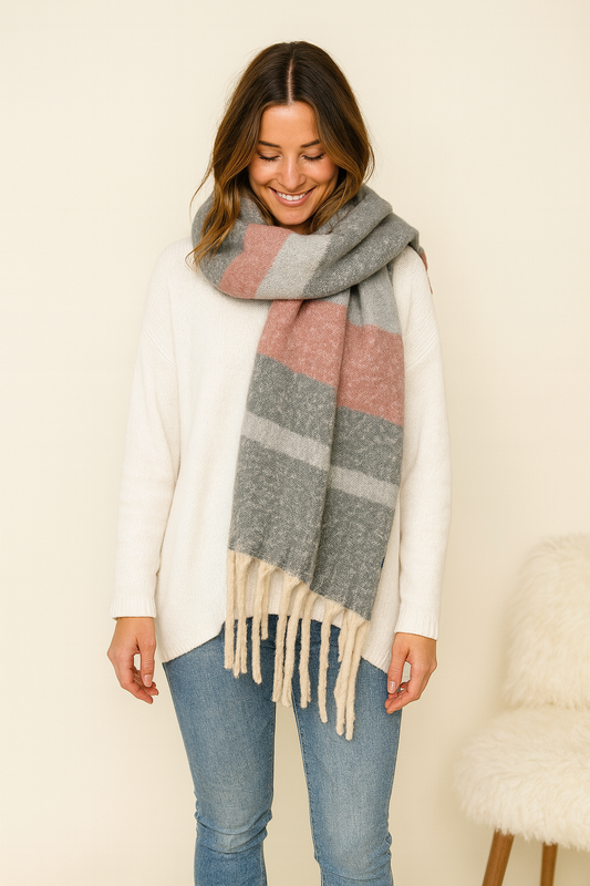 Soft Knit Mix Ashaya Scarf - Pink/Grey/Wolf Grey