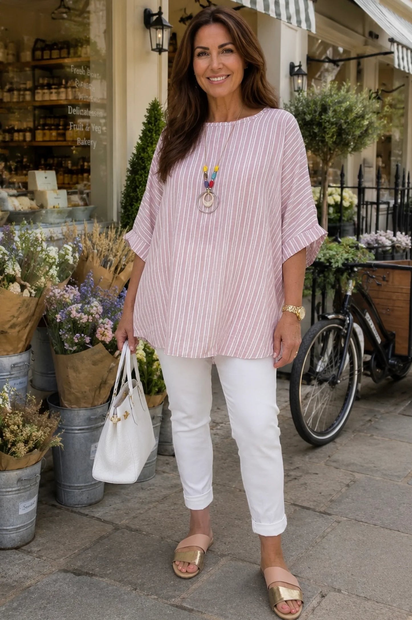 Chelsea Stripe Necklace Top - Rosewood Pink