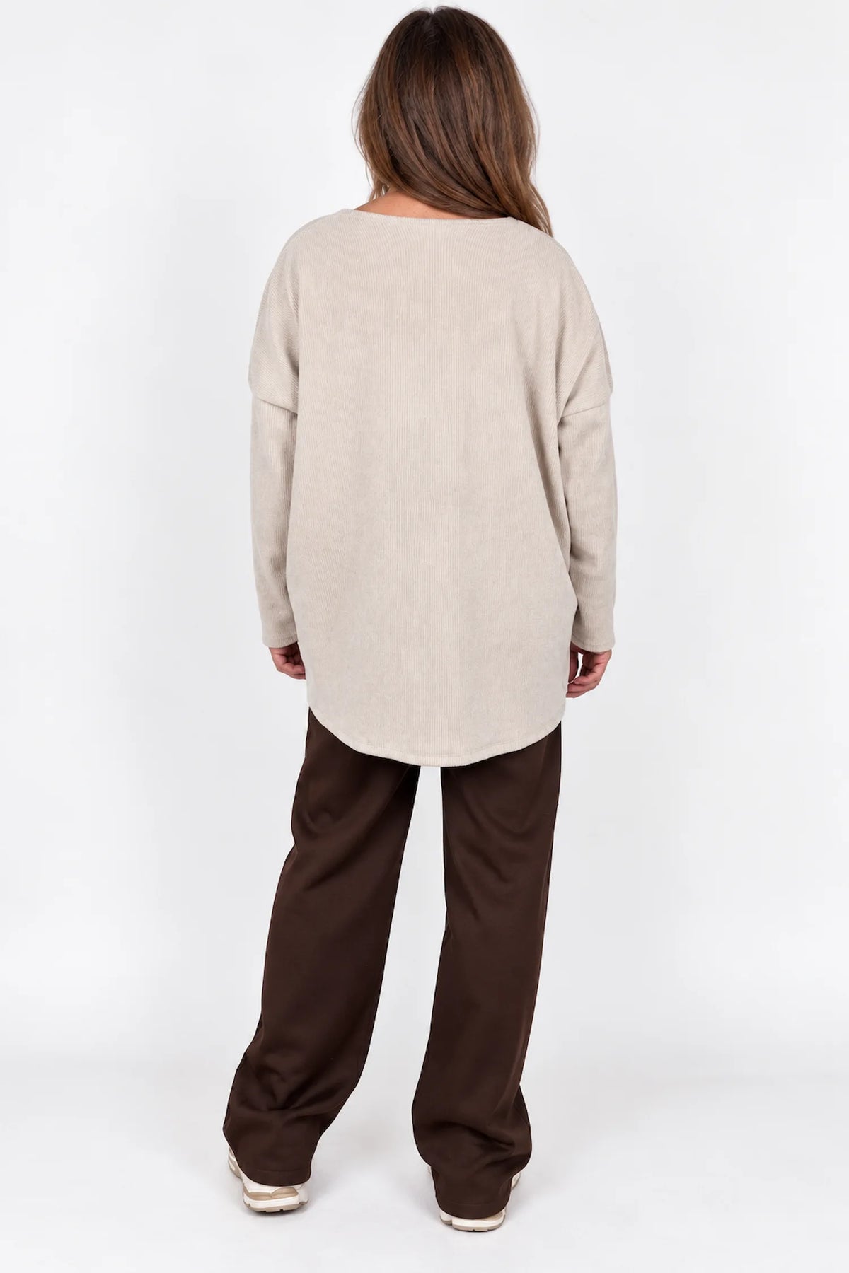 Sosa Ribbed Necklace Top - Beige