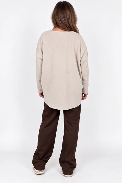 Sosa Ribbed Necklace Top - Beige