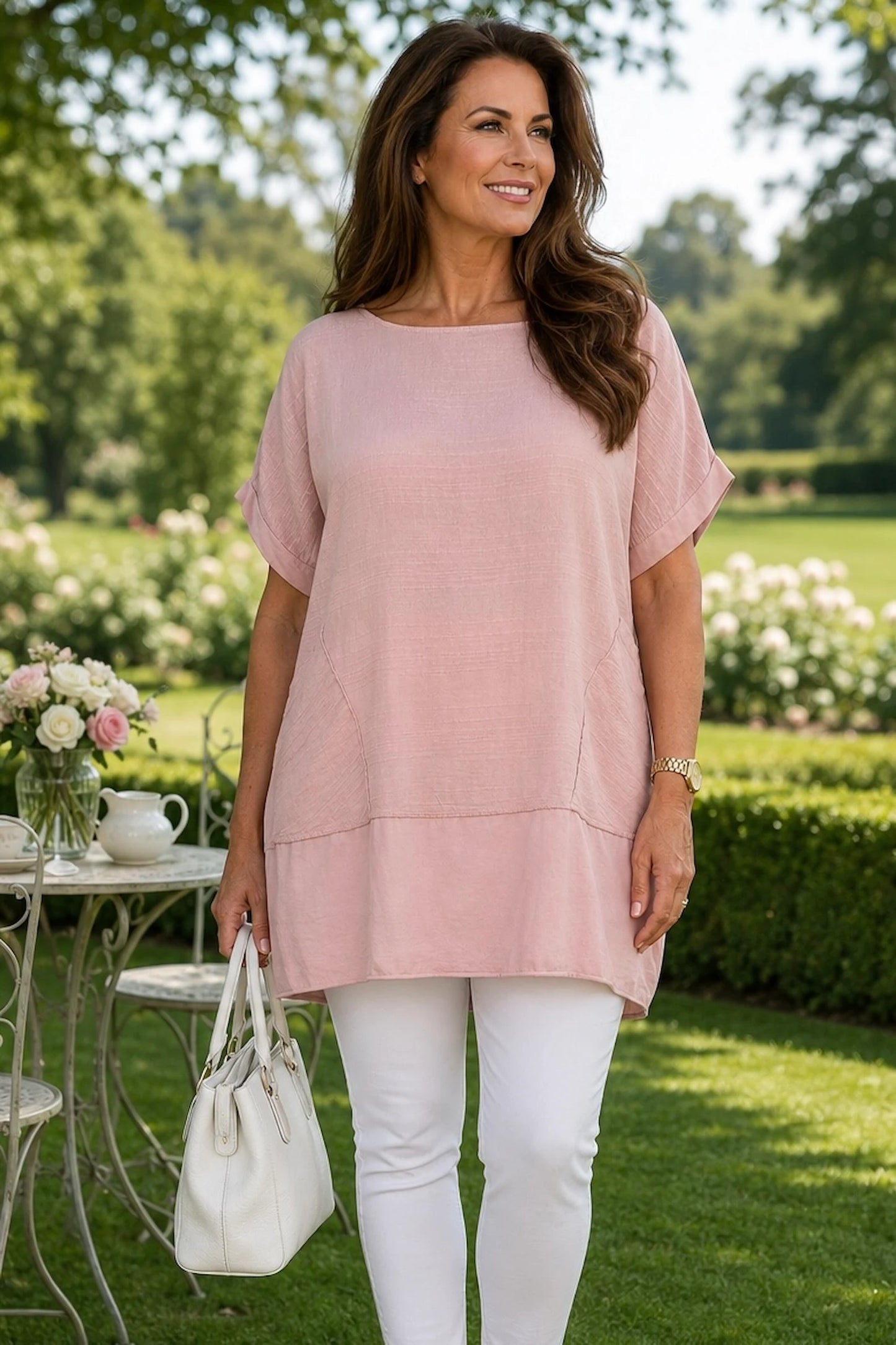 Double Pocket Cotton Verity Tunic Top - Blush Pink