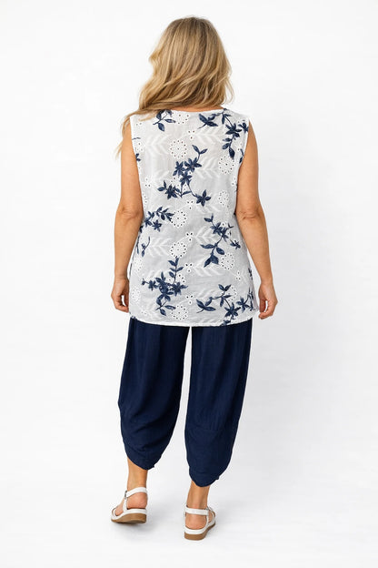 Lagen Look Double Subtle Panel Pocket Elasticated Waist Freya Pants - Navy