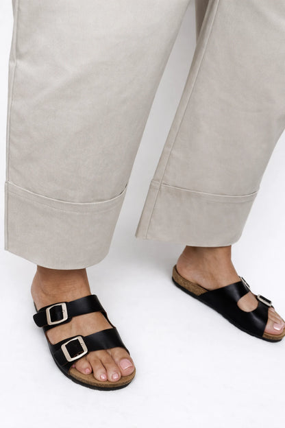 Stretch Wide Leg Capri Double Pocket Cuff Trouser - Beige