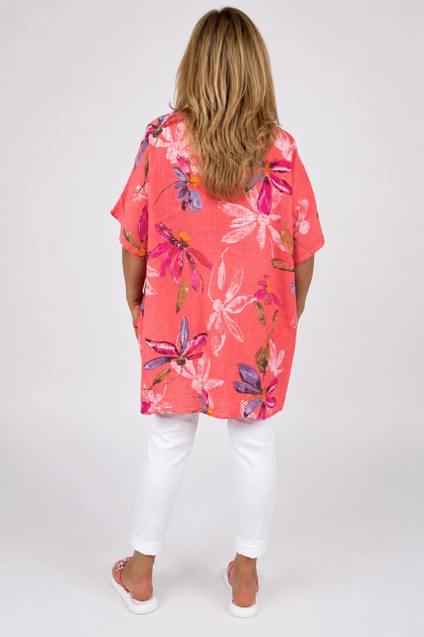 Pure Cotton Double Pocket Livia Tunic Top - Coral