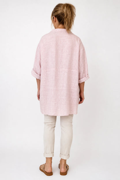 Linen Cotton Blend Button Sleeve Monica Button Shirt - Rosewood Pink