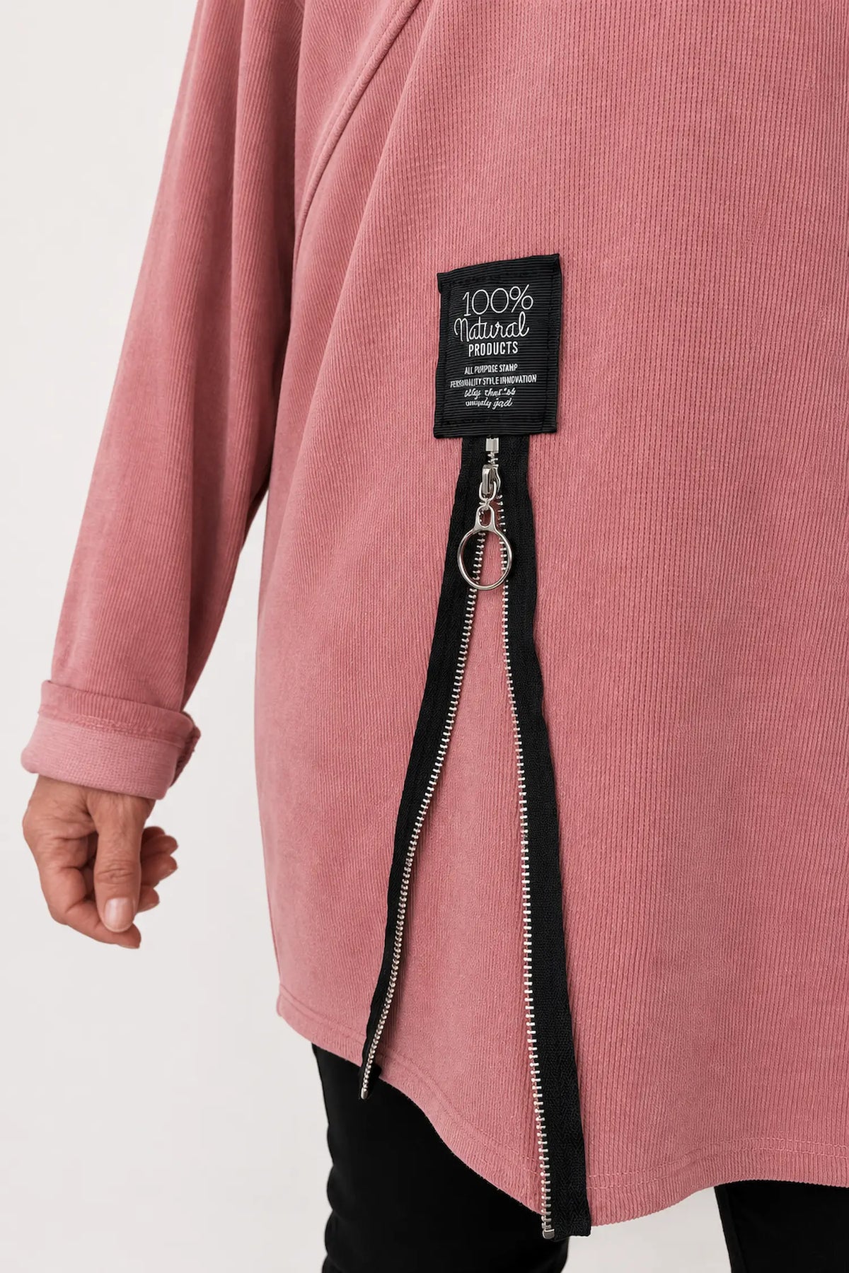 Zipped Hem Badge Detail Ciello Chenille Pocket Top - Rose Pink
