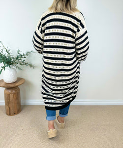 Tied Long Line Crochet Detail Cotton Livvy Cardigan AW24