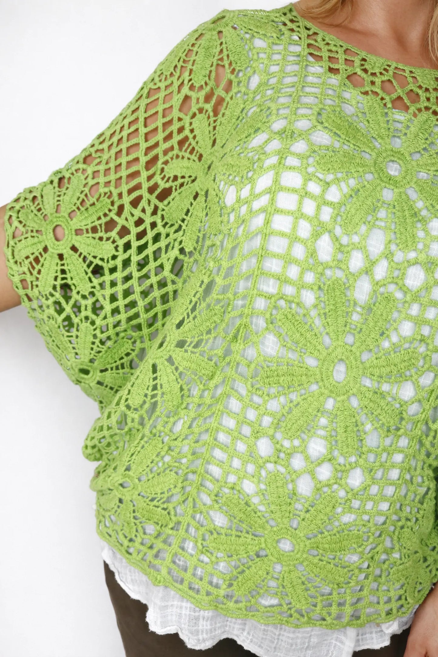 Pure Cotton Francesca Floral Crochet - Lime