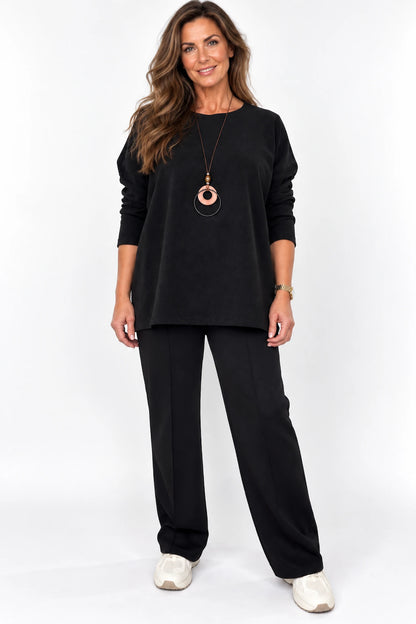Sosa Ribbed Necklace Top - Black