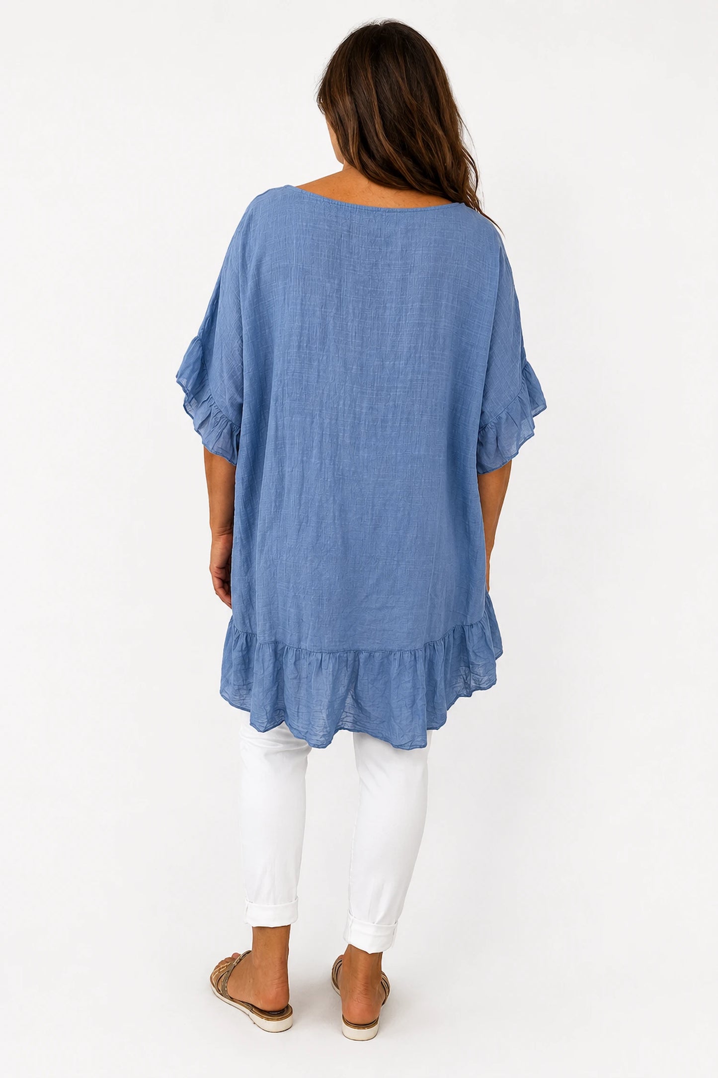 Pure Cotton Anita Frill Top - Denim