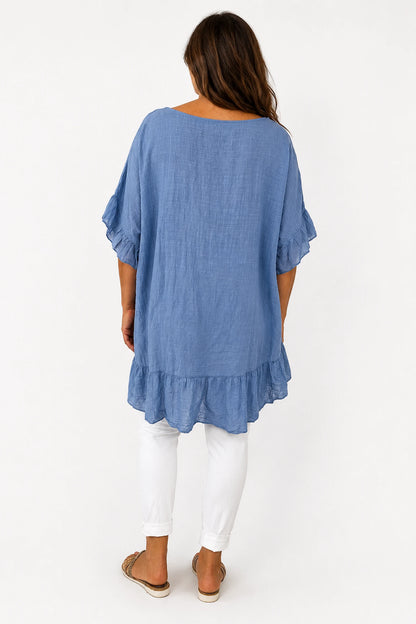 Pure Cotton Anita Frill Top - Denim