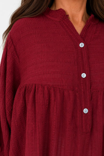 Pure Cotton Elasticated Sleeve Venice Button Shirt - Italia Red