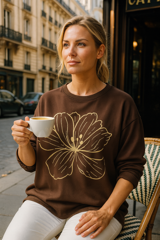 Light Weight Golden Diamanté Clover Pari Top - Chocolate
