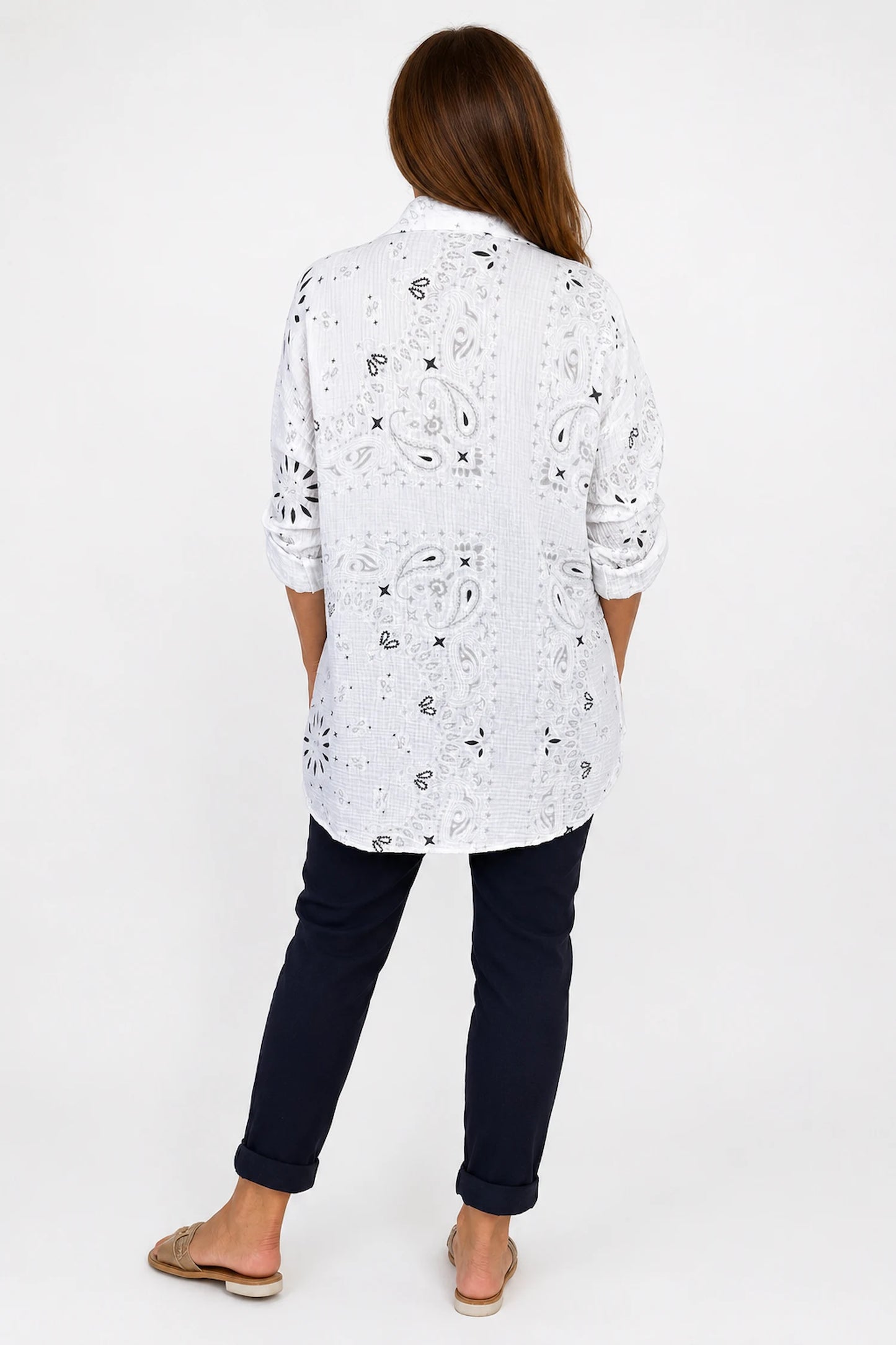 Pure Bubble Cotton Button Sleeve Allisandra Button Shirt - White