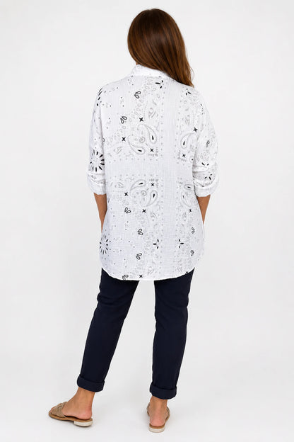 Pure Bubble Cotton Button Sleeve Allisandra Button Shirt - White