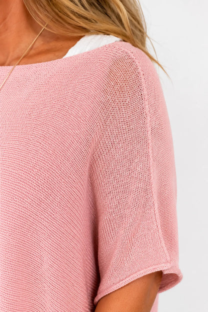 Cotton Seam Sleave Knit Batwing Jude Top - Vintage Rose