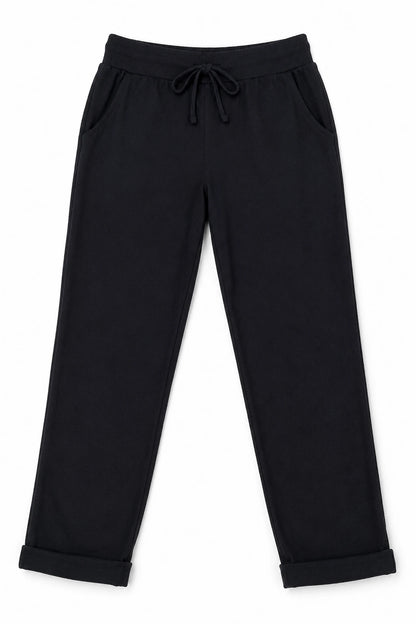 Cotton Elasticated Waist Drawstring Double Pocket Italia Joggers - Black