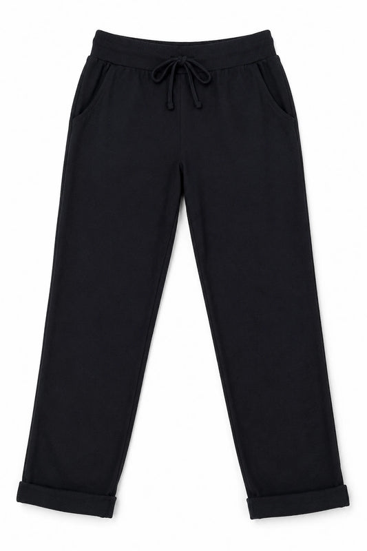 Cotton Elasticated Waist Drawstring Double Pocket Italia Joggers - Black