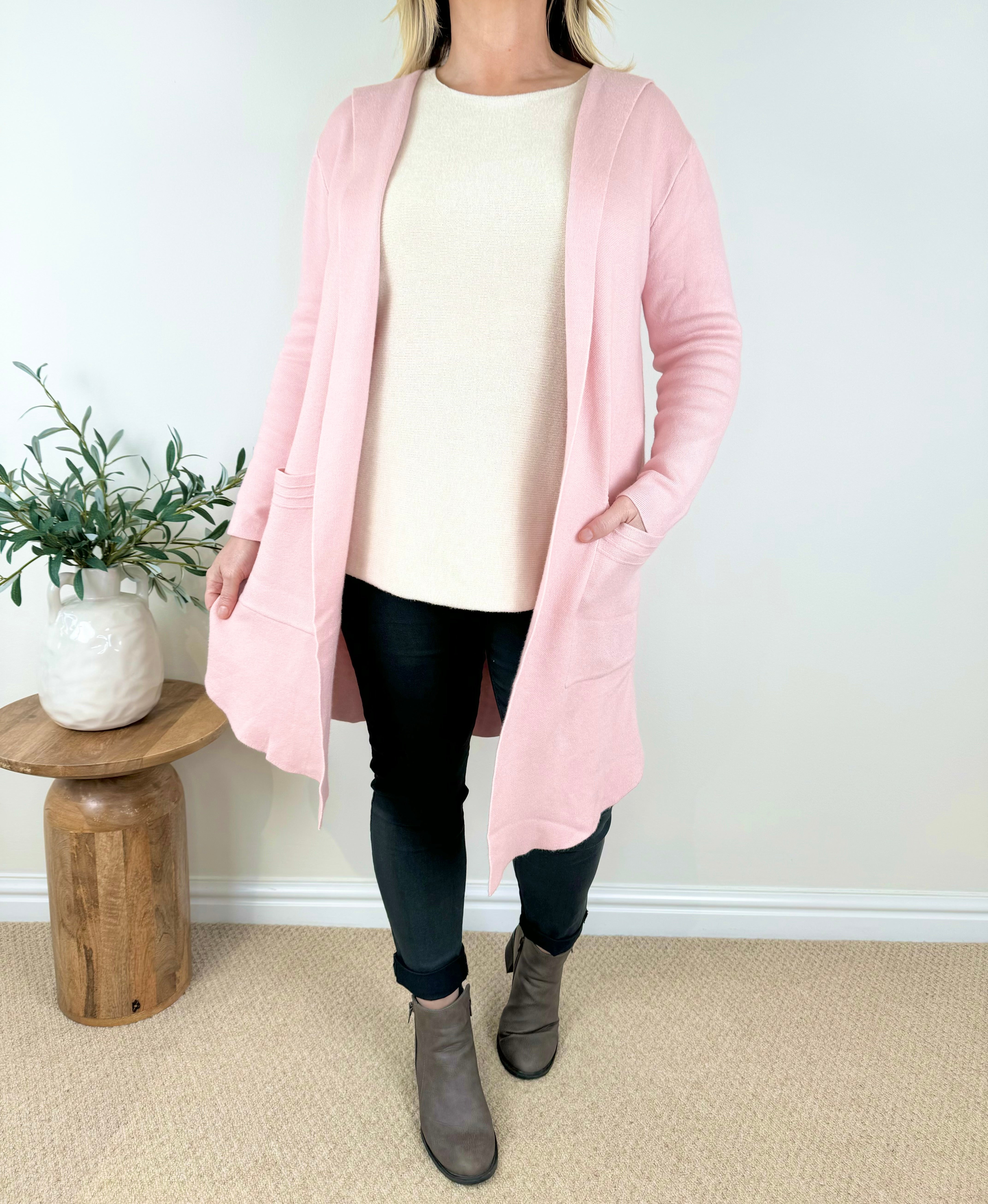 Double Pocket Criss Cross Back Hooded Cardigan AW24