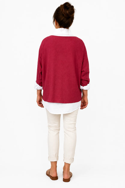 Cotton Fine Knit Two In One Mira Top - Italia Red
