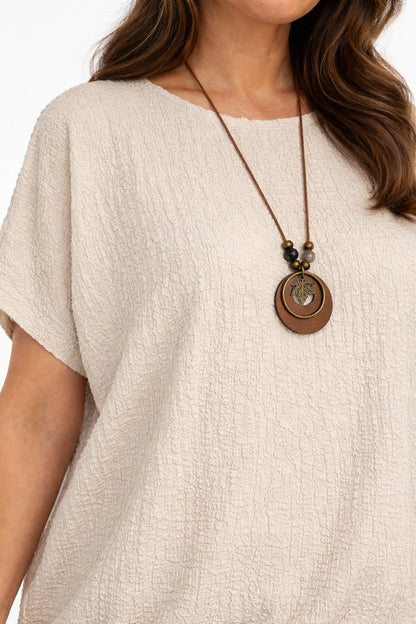 Textured Eliza Necklace Top - Beige