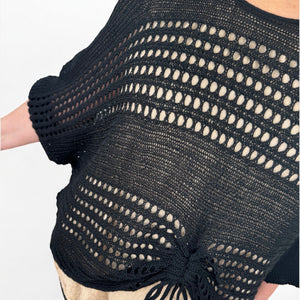 Darla Batwing Rugged Detail Crochet Top - Black