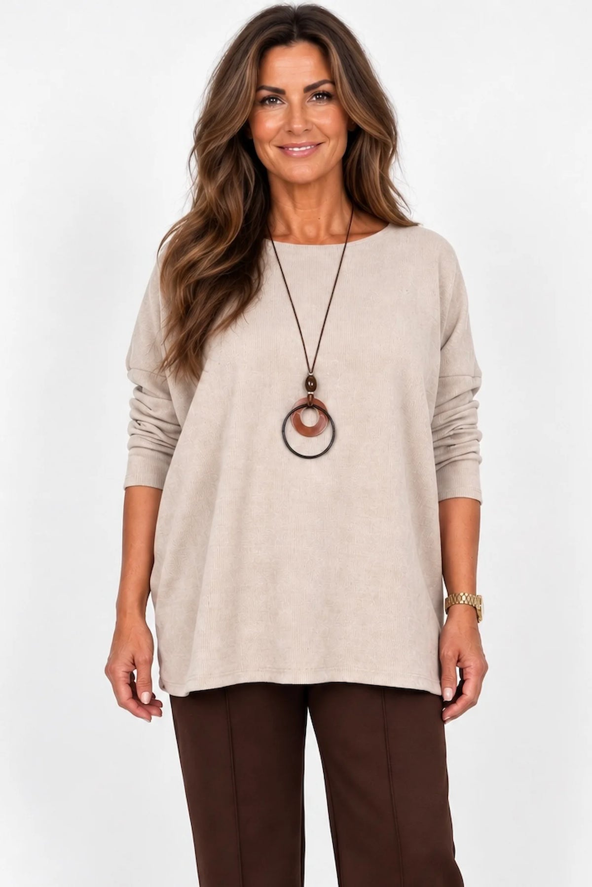 Sosa Ribbed Necklace Top - Beige