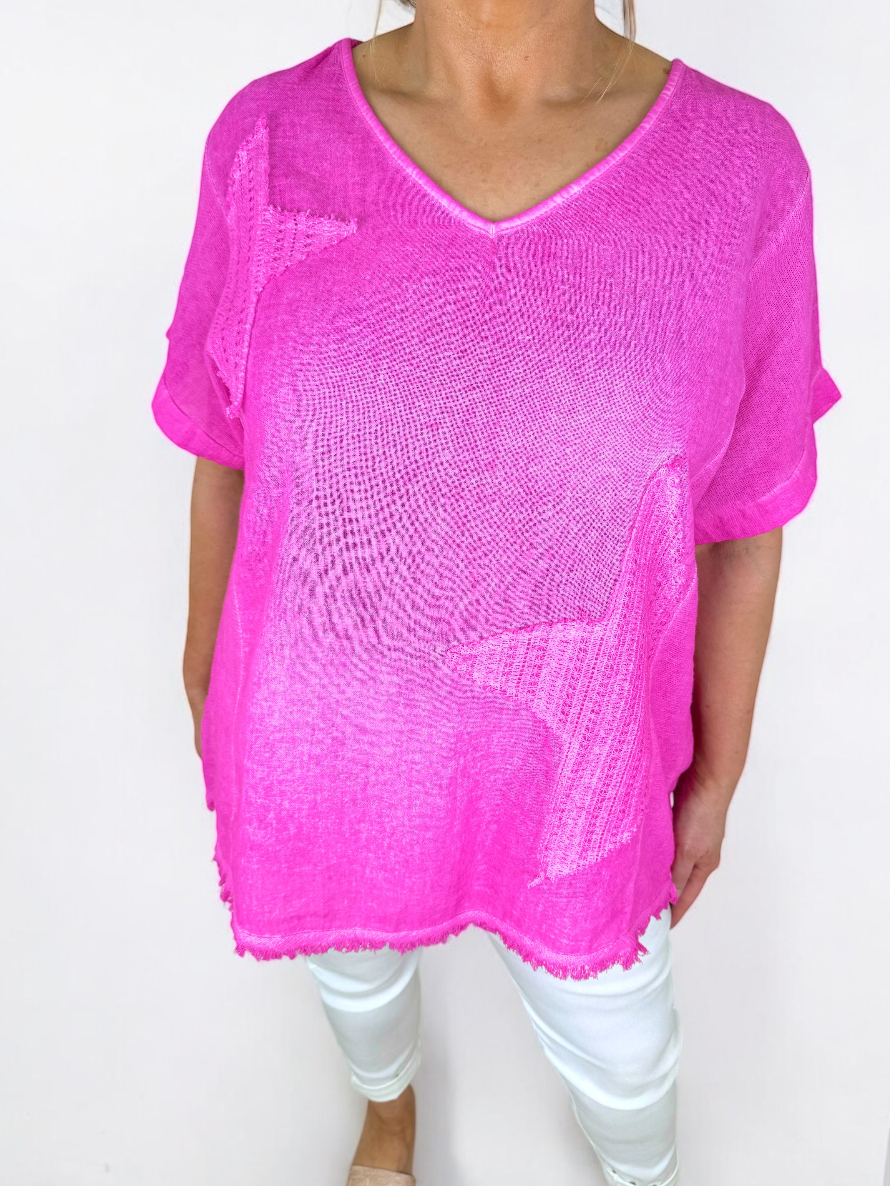 Linen Mix Washed Cotton Rugged Bottom Miala Top - Cerys Pink