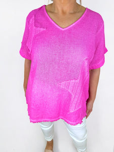 Linen Mix Washed Cotton Rugged Bottom Miala Top - Cerys Pink