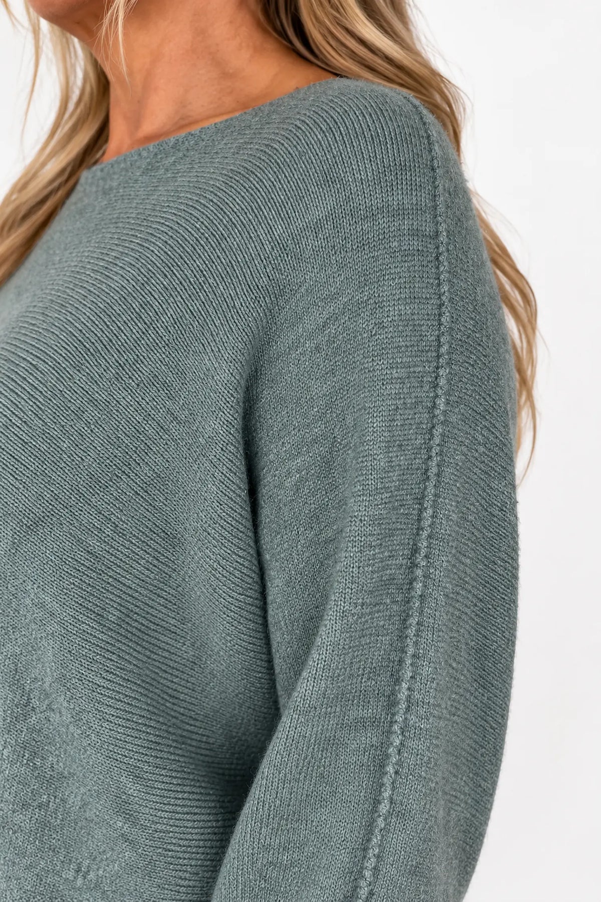 Fine Knit Seam Sleeve Tulia Top - Sage Teal