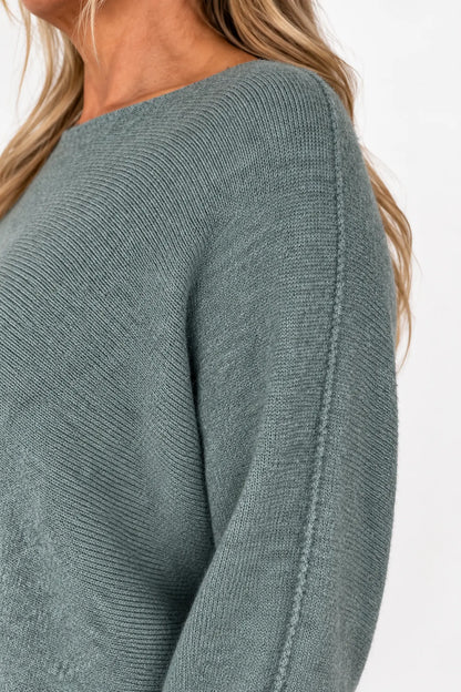 Fine Knit Seam Sleeve Tulia Top - Sage Teal