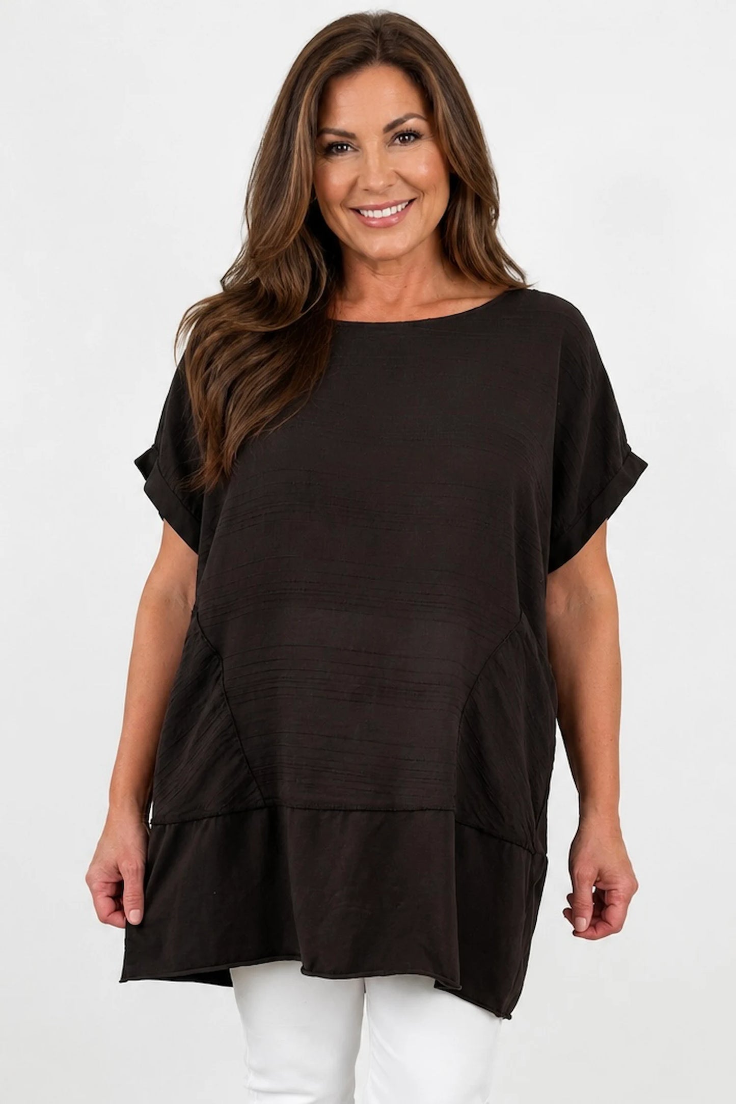 Double Pocket Cotton Verity Tunic Top - Chocolate