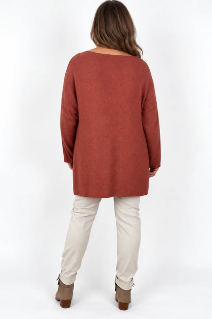 Wool Mix Ribbed Knit Porto Top - Burnt Orange