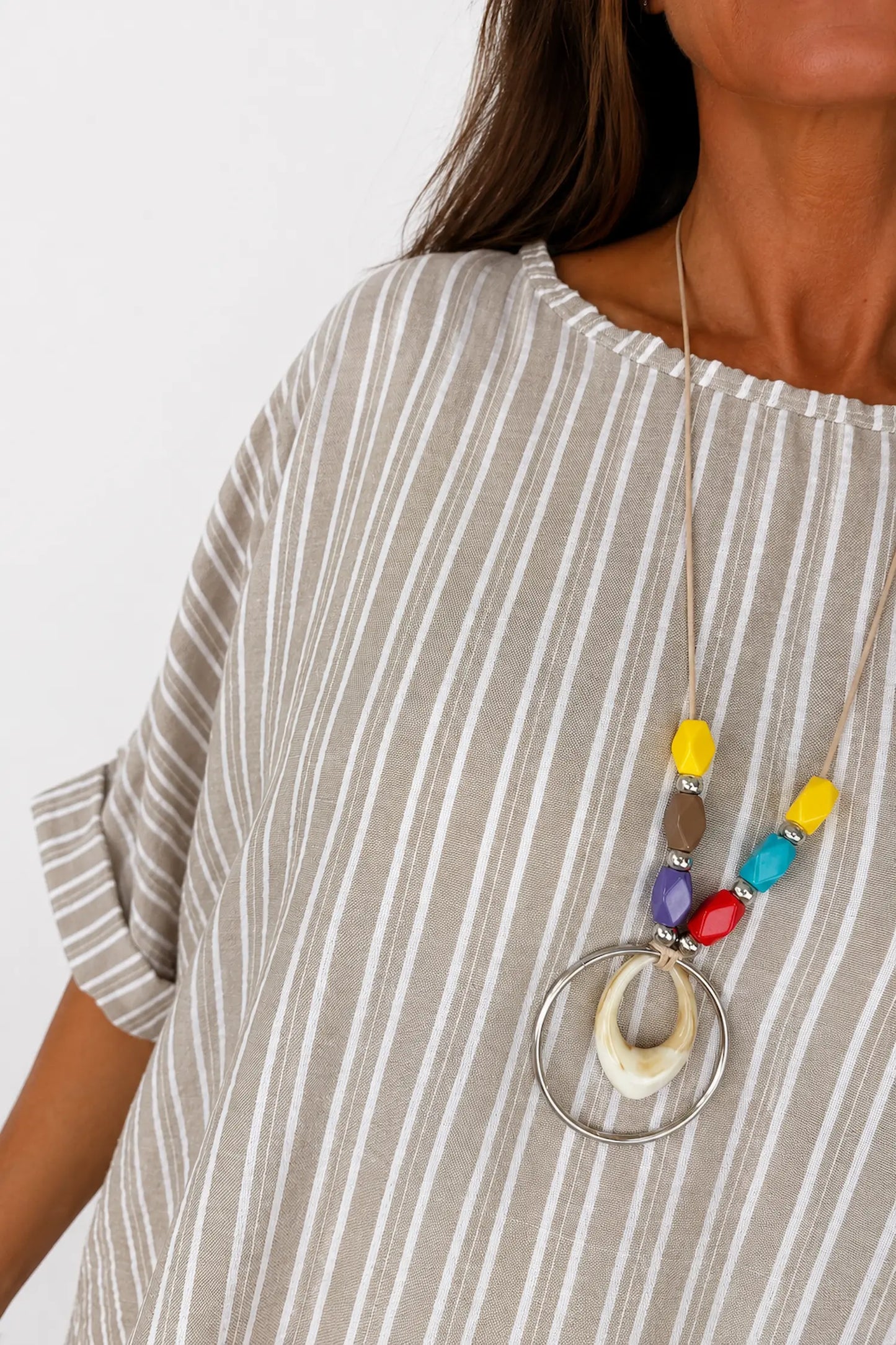 Chelsea Stripe Necklace Top - Beige