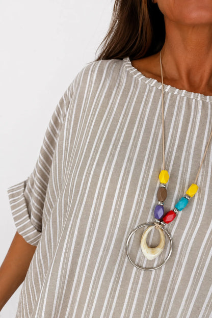 Chelsea Stripe Necklace Top - Beige