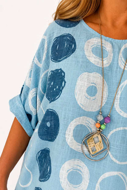 Pure Cotton Sadie Necklace Top - Denim Shades