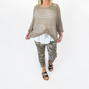 Darla Batwing Rugged Detail Crochet Top - Mocha