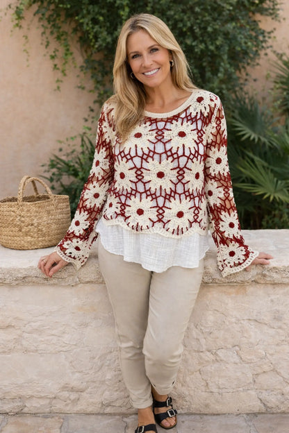 Cotton Juliette Floral Crochet Top - Vintage Red