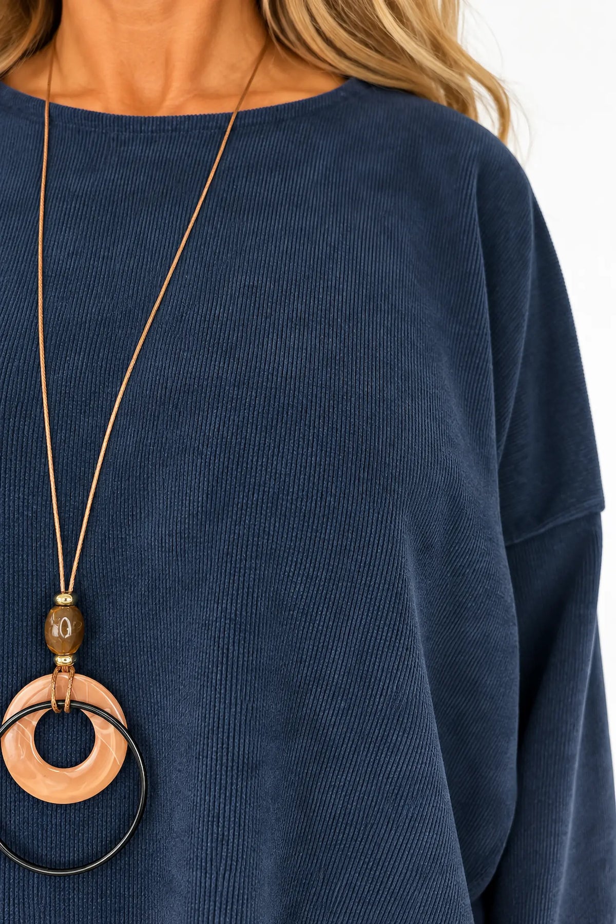 Sosa Ribbed Necklace Top - Navy